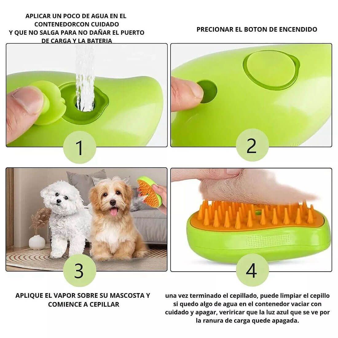 Cepillo Automático A Vapor 3 En 1 Para Mascotas