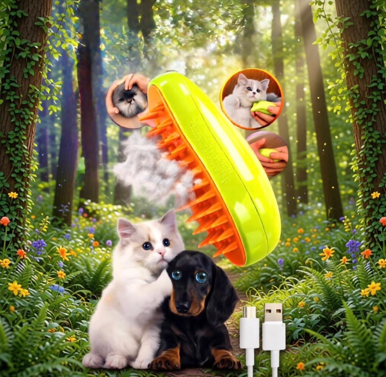 Cepillo Automático A Vapor 3 En 1 Para Mascotas