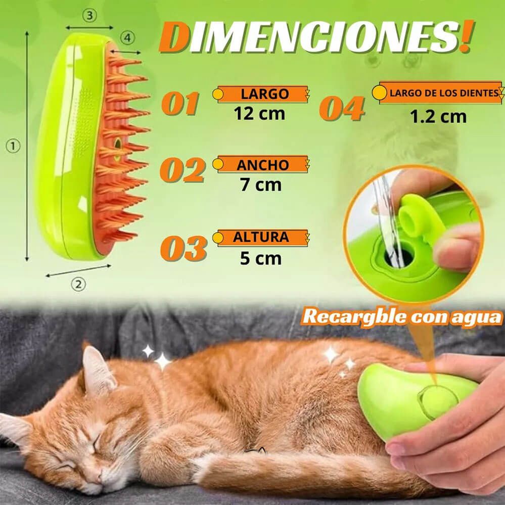Cepillo Automático A Vapor 3 En 1 Para Mascotas