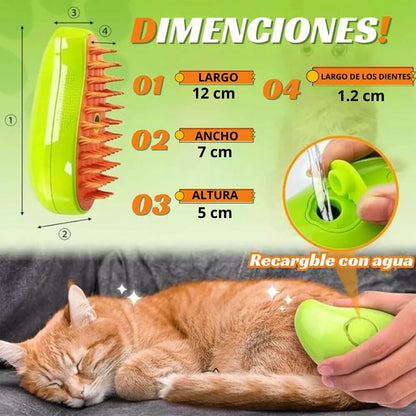 Cepillo Automático A Vapor 3 En 1 Para Mascotas