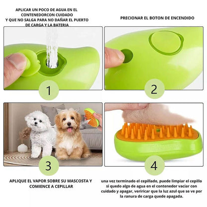 Cepillo Automático A Vapor 3 En 1 Para Mascotas